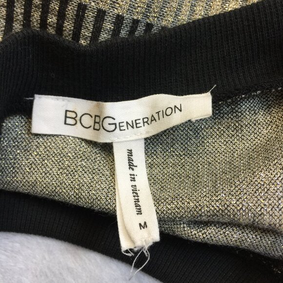 BCBGENERATION Sweater Sz M Woman Gold Silver Metallic Striped Long Ruched Sleeve - Picture 5 of 13